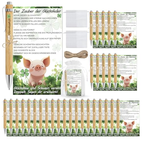 TZEKING 30 Sets Glücksstift Kugelschreiber Geschenke,Gastgeschenke Hochzeit,Holz Kugelschreiber Geschenke,Glücksstift Team Geschenke,Abschiedsgeschenk für Kollegen,Kleine Geschenke für Kollegen von TZEKING