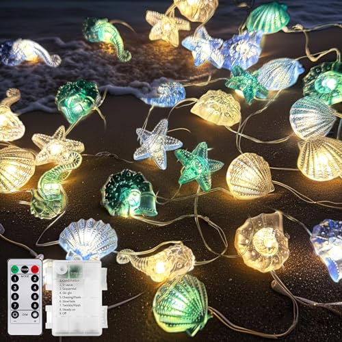 TZEKING 3M 30LED Lichterkette Meerestiere,Kinderzimmer Lichterkette Meerestiere mit 8 Blinkenden Modi & Fernbedienung,Lichterkette Fenster Innen,Lichterketten Vorhang,Christmas Decorations von TZEKING