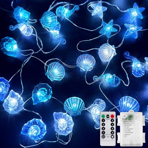 TZEKING 3M 30LED Lichterkette Meerestiere,Kinderzimmer Lichterkette Meerestiere mit 8 Blinkenden Modi & Fernbedienung,Lichterkette Fenster Innen,Lichterketten Vorhang,Christmas Decorations von TZEKING