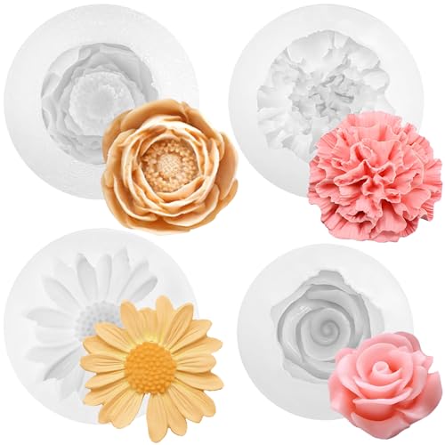 TZEKING 4 Stück Rosen Kerzenform Silikon,Pfingstrose Kerzen Gießen Formen,Daisy Silicone Kerzenform,3D Silikonform Kerzen,Silikonformen Gießformen Kerzen Blumen,für DIY Handgefertigten TZEKING 4 Stück Rosen Kerzenform Silikon,Pfingstrose Kerzen Gießen Formen,Daisy Silicone Kerzenform,3D Silikonform Kerzen,Silikonformen Gießformen Kerzen Blumen,für DIY Handgefertigten von TZEKING