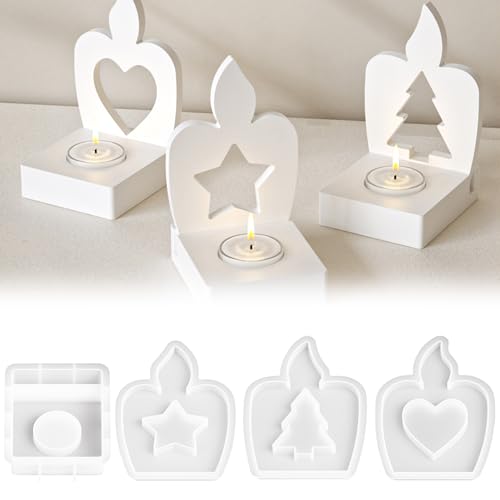 TZEKING 4 Stück Silikonformen Gießformen Kerzenhalter,Silikonform Weihnachten,Kerzenform Giessform,DIY Gießformen Silikon,Kerzen Formen Silikon für Bastelarbeiten von TZEKING