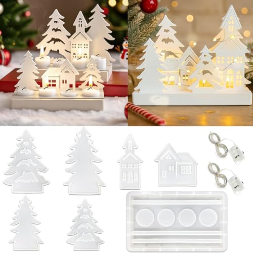TZEKING 9 Stück Silikonformen Gießformen Weihnachten,Silikon Haus mit LED,Weihnachten Kerzenhalter,Gießformen Häuser,Gießform Tannenbaum,für die DIY Duftkerzenherstellung TZEKING 9 Stück Silikonformen Gießformen Weihnachten,Silikon Haus mit LED,Weihnachten Kerzenhalter,Gießformen Häuser,Gießform Tannenbaum,für die DIY Duftkerzenherstellung von TZEKING