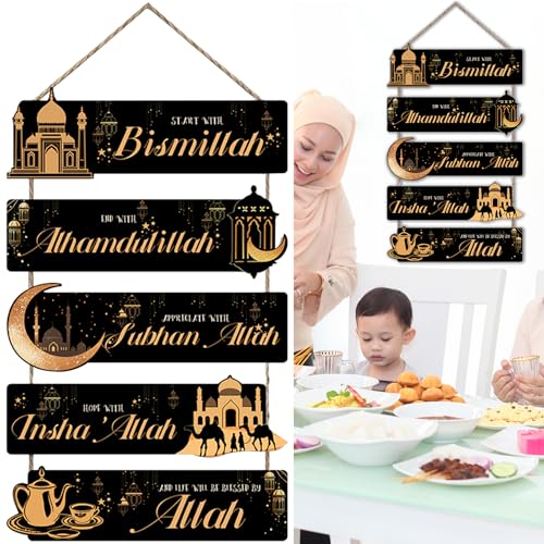 TZEKING Holz Anhänger Ornament Ramadan,Eid Anhänger Hängendes,Ramadan Kareem Holz Hängedeko,Ramadan Mubarak Dekoration,Eid Anhänger Holztafeln zum Aufhängen,für Wand,Fenster,Tür,Zuhause,Festival,Party von TZEKING