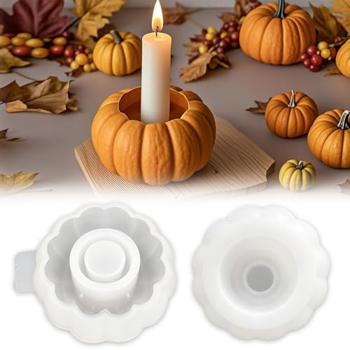 TZEKING Kürbis Silikonformen,Gießformen Kerzenhalter,Gießformen Silikon Kürbis,3D Halloween Kürbis Silikonform,Thanksgiving Silikon Gießform für Kerzenhalter,Erntedankfest Herbstdeko von TZEKING