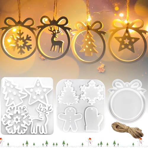 TZEKING Silikonform Weihnachten,9PCS Silikonform Weihnachten Anhänger,Silikonformen Gießformen Weihnachten,Silikon Gießform Anhänger,Schneeflocke Weihnachtsbaum Sterne Elch,für Weihnachtsdekorationen von TZEKING