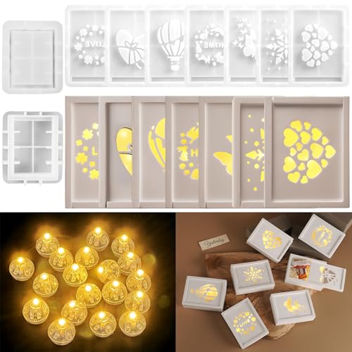 TZEKING Silikonformen Gießformen Geschenkbox,9 Stück Geschenkkarton Silikonform +20 Stück LED Ballons Lichter,Gipsformen zum Gießen,Geschenkbox Gips Zum Gießen DIY Geschenkbox mit Deckel von TZEKING