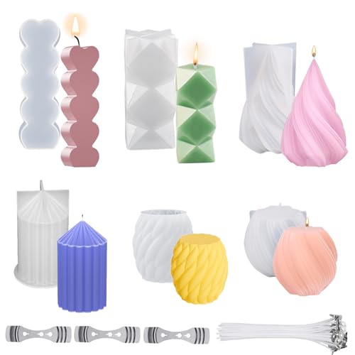 TZFJQO 6 Stück Kerzenform Silikon, Kerzenformen Zum Gießen Set, DIY Kerzen Formen Silikon, Verwendung für Das Gießen Von Herzförmigen, Zylindrischen, Rhombischen Kerzen Silikonformen TZFJQO 6 Stück Kerzenform Silikon, Kerzenformen Zum Gießen Set, DIY Kerzen Formen Silikon, Verwendung für Das Gießen Von Herzförmigen, Zylindrischen, Rhombischen Kerzen Silikonformen von TZFJQO
