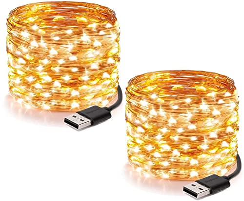 TZFTZ Lichterkette USB, 2x10M 100 LED Lichterkette, Warmweiß, Kupferdraht, Flexibel, Lichterkette für Innen & Außen, Party, Hochzeit, Schlafzimmer Deko von TZFTZ
