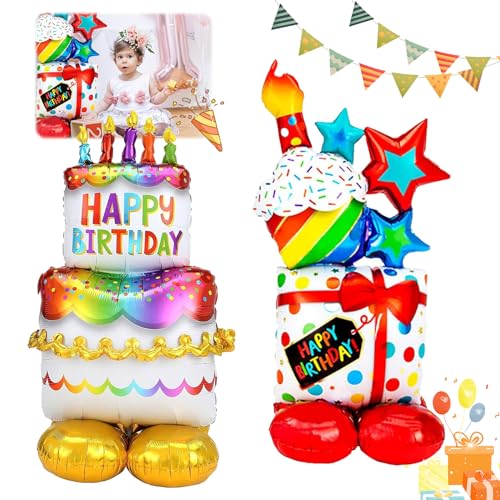 TZQFROCE Folienballon Happy Birthday XXL 2 Stück Geschenk Luftballon Stehend Happy Birthday Folienballon Geburtstag Aufblasbare Helium Ballons Geburtstag für Kinder Geburtstags Junge Mädchen von TZQFROCE