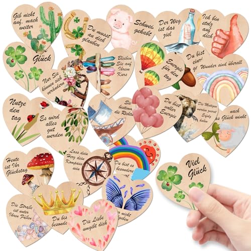 Glücksbringer aus Holz 24 Stück Mutmacher Sprüche Glücksbringer Glückstaler Glücksbringer Holz mit Inspirierende Sprüche Glücksbringer Tischdeko für Kollegen Erzieherin Schule Prüfung Kinder. von TZQFROCE