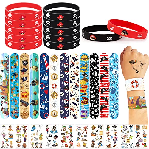 TZQFROCE 34 Stück Piraten Deko Kindergeburtstag Piraten Schnapparmband Piraten Tattoo Aufkleber Piraten Geburtstag Deko Piraten Party Mitgebsel für Kindergeburtstag Geschenke von TZQFROCE