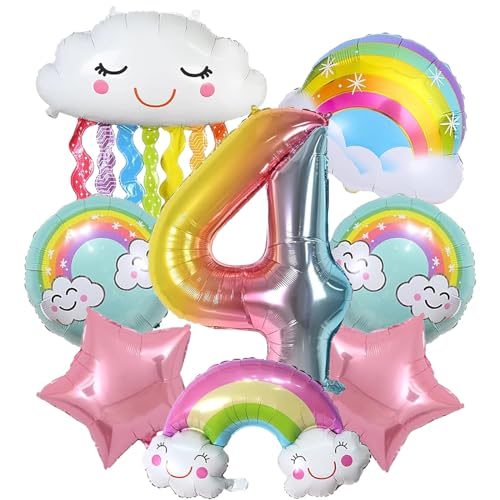 TZQFROCE Regenbogen Geburtstagsdeko Mädchen 4 Jahre 8 StückLuftballon Regenbogen Wolken Luftballons Mädchen Geburtstagsdeko Regenbogen Mädchen für Geburtstags Festival Party Dekoration von TZQFROCE