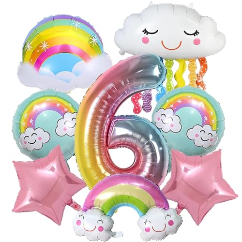 TZQFROCE Regenbogen Geburtstagsdeko Mädchen 6 Jahre 8 Stück Regenbogen Party Deko Regenbogen Wolken Luftballons für Geburtstags Festival Party Dekoration von TZQFROCE