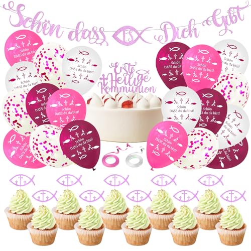 Kommunion Deko 32 Stück Konfirmation Deko Mädchen Tischdeko Kommunion Schön DASS Du da Bist Rosa Fisch Tortendeko Kommunion Kommunion Deko mit Kommunion Girlande für Taufe Tischdeko Kommunion Deko 32 Stück Konfirmation Deko Mädchen Tischdeko Kommunion Schön DASS Du da Bist Rosa Fisch Tortendeko Kommunion Kommunion Deko mit Kommunion Girlande für Taufe Tischdeko von TZQFROCE