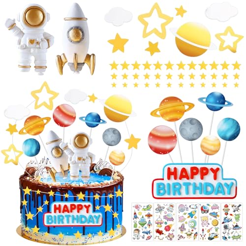 Tortendeko Weltraum 58 Stück Astronaut Weltraum Kuchen Deko Astronauten Tortendeko Cake Topper Planeten Weltraum Astronaut Kuchen Deko für Geburtstag Party von TZQFROCE