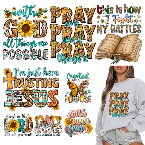 8 Stück Bügelbilder, Bügelbilder, Thermotransfer-Flicken für Kleidung, T-Shirts, Jesus, Hitzepresse, Vinyl-Aufkleber, Design, waschbar, Dekoration, Applikation, DIY Handwerk von TZSANXMY