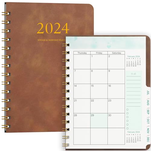 2024 Planer, A5 Softcover Tagebuch mit Monatsregistern, Terminplaner Ringbuch – Terminkalender (Jan.2024-Dez.2024), Planer 2024 – Braun von TZZRMO