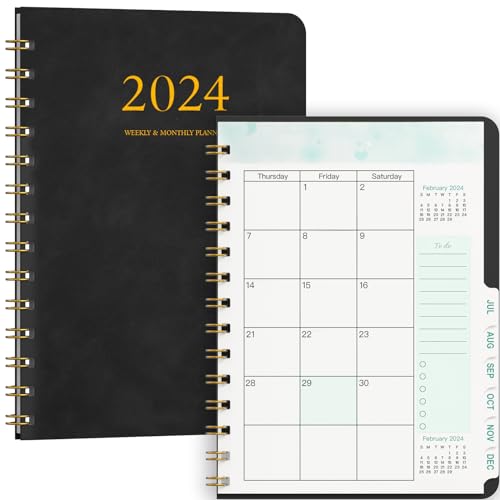 2024 Planer A5, Softcover Tagebuch, Terminplaner Ringbuch mit Monatsregistern – Terminkalender (Jan.2024-Dez.2024), stabiles Hardcover Planer 2024 – Schwarz von TZZRMO