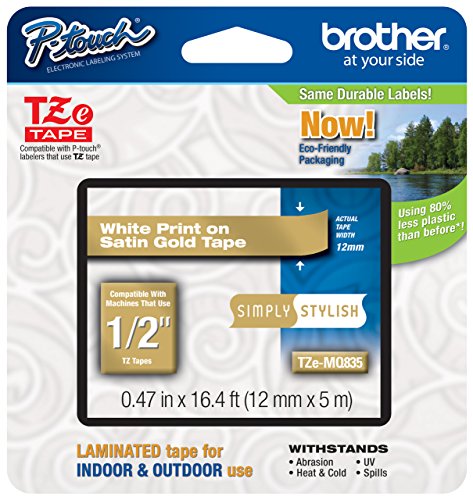 Original Brother TZe P-Touch Klebeband für Brother PT-D400, PTD400, 12 mm, Weiß auf satiniertem Gold Original Brother TZe P-Touch Klebeband für Brother PT-D400, PTD400, 12 mm, Weiß auf satiniertem Gold von TZe Tapes