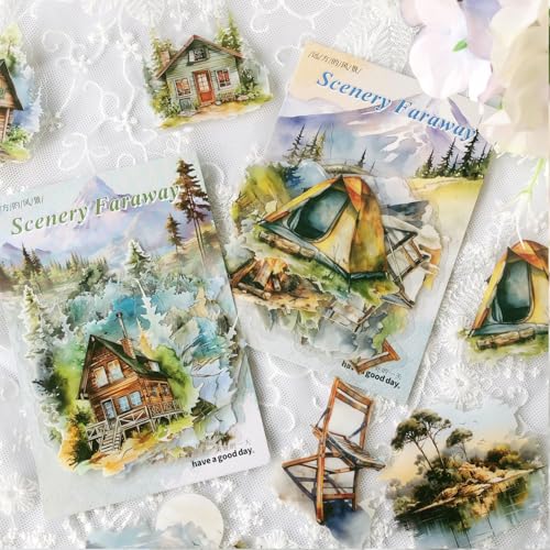 Reise-Scrapbook-Aufkleber, Zubehör, 60 Stück, PET, selbstklebendes Scrapbook-Zubehör für Scrapbook-Dekoration, Aufkleber für Erwachsene, handgefertigt, DIY (Landschaftsaufkleber 2) von Ta Merry