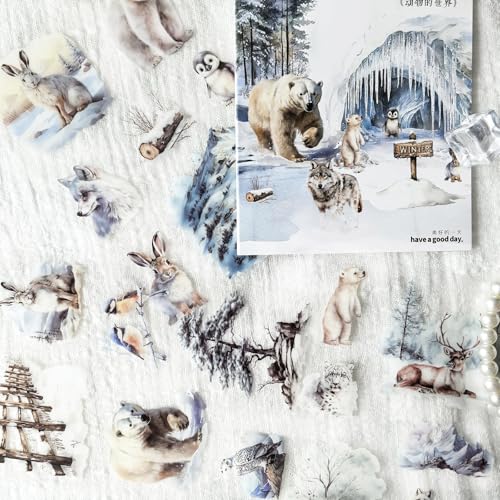 Scrapbook Stickers 20 Blätter,Scrapbooking Zubehör Stickerbuch für Scrapbooking,Bullet Journal zubehör,Junk Journal,Dekoration Stickers(Schnee Wald) von Ta Merry