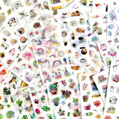 Scrapbook Stickers Set 720 Pcs Rub Ons Washi Scrapbooking Bullet Journal Aesthetic Sticker 48 Blätter Vintage Fotoalbum Set Stickerbuch Erwachsene für DIY Handbücher Tagebücher（Flat sticker3) von Ta Merry