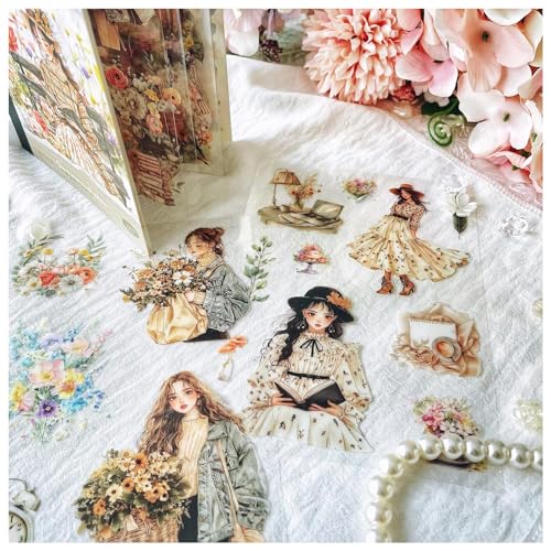Scrapbooking Aufkleber Accessories Set,18 Blätter Scrapbooking Stickers Zubehör for Journaling,Bullet Journal Sticker for Scrapbooking,Bullet Journal Accessories,Fotoalbum Sticker(Flower and Girl) von Ta Merry