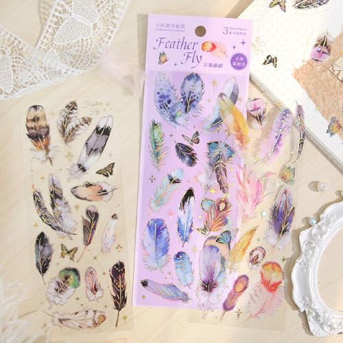 Scrapbooking Journaling Stickers Zubehör，12 Blätter Feather Scrapbook Aufkleber für DIY Scrapbooking，Journaling ，Photo Album，Calendar, Notebook Album Fotoalbum Gestalten Zubehör Sticker PET von Ta Merry
