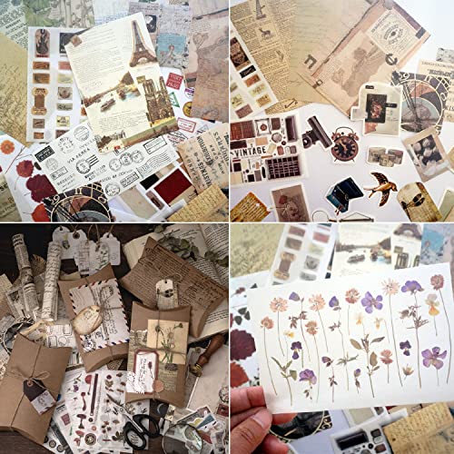 Set von 3-Aufkleber-Set und Vintage Scrapbooking Papier, 90 PCS Retro Aufkleber und Dekoratives Papier vollständig für Scrapbook Zubehör, Bullet Journaling, Fotoalbum, Notizbuch, Tagebuch, Briefe. von Ta Merry