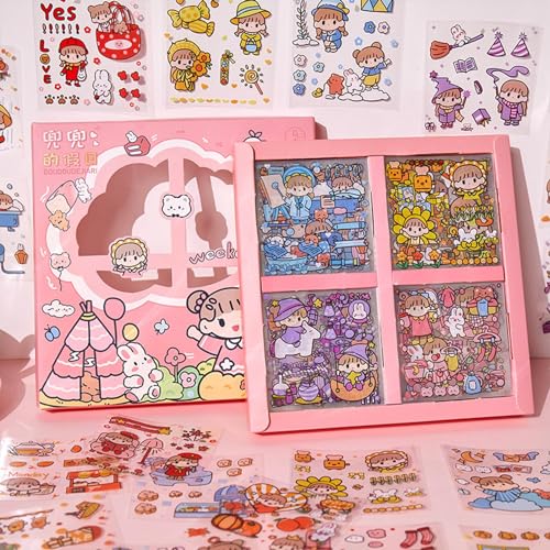 Ta Merry Kawaii Mini Sticker,100 Blätter Cute Sticker Toka Boka Kawaii Aufkleber Set Mädchen Scrapbook Stickers Aesthetic Schulsachen für Scrapbook Zubehör,Journaling,Planer,Kalender（Dudou Holiday） von Ta Merry