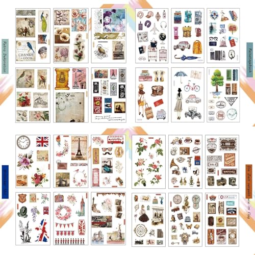 Ta Merry Scrapbooking Stickers 460 Pcs Rub Ons Washi Scrapbooking Bullet Journal Aesthetic Sticker Vintage Fotoalbum Set Stickerbuch Erwachsene für DIY Handbücher Tagebücher Fotoalben(Flat sticker5) von Ta Merry