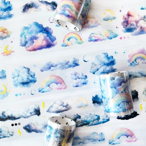 Ta Merry Scrapbook Stickers Set,3 Rolls Washi Tape Scrapbooking Zubehör PET Cloud Themed Aesthetic Aufkleber for Decorative for Bullet Journal Sticker,journaling zubehör,Notebook(A Cloud 1) von Ta Merry