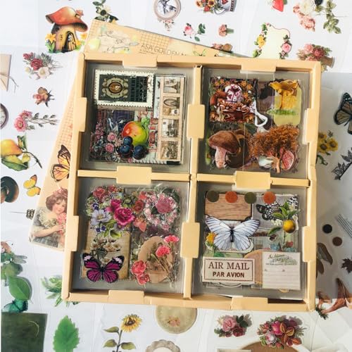 Ta Merry Scrapbooking Zubehör Stickers Set,100 Blatt Pflanzen Sticker Set Vintage Bullet Journal Zubehör Sticker Aesthetic Scrapbook Stickers für Scrapbooking,Journaling Zubehör usw(Waldabenteuer） von Ta Merry