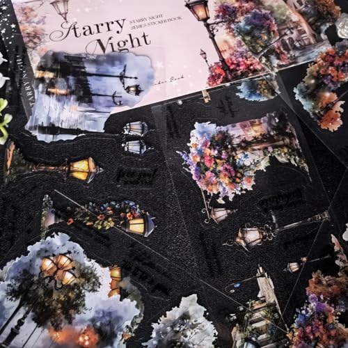 Ta Merry Scrapbook stickers Zubehör Set,PET Aesthetic Sticker 18 Blätter für Scrapbooking,Bullet Journal zubehör,Junk Journal,Journal Aufkleber DIY(Star River Straßenlaterne) von Ta Merry