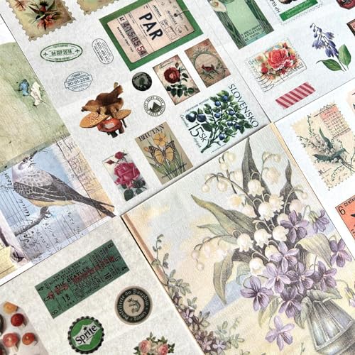 Ta Merry Scrapbook Bullet Journal zubehör Stickers 50 Blatt 430pcs，Aesthetic Washi Sticker Vintage Stickerbuch Erwachsene Zubehör Aesthetic Set für Fotoalbum，Scrapbooking，Journaling（Forest Poetry） von Ta Merry