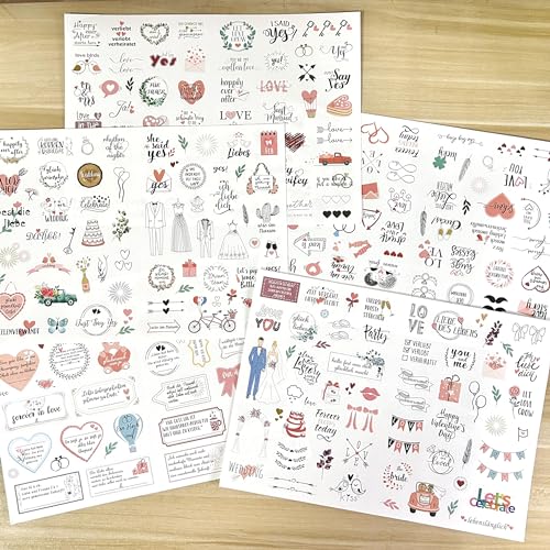 Ta Merry Sticker Hochzeit Gästebuch Set (266 Motive)(5 Bögen) Aufkleber Fotoalbum Hochzeit Sticker Liebe Scrapbook für Bullet Journal Oder Gästebuch(Wedding 2） von Ta Merry