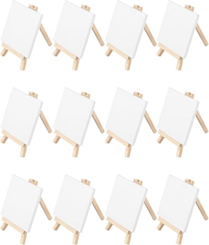 12 Mini Staffelei, Mini Leinwand 10 x 10 cm,Mini-Staffeleien mit Leinwand,faltbarer dreieckiger Ständer, handbemalte DIY Kreationstafel,Zum Zeichnen, Display Fotos, Poster Foto Memo, Malhandwerk von Taakige