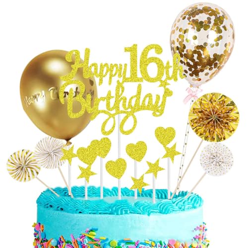 16 Geburtstag Tortendeko, Gold Kuchen Deko Happy Birthday Cake Topper Kuchen Topper Glitzer Kuchendeko für 16. Geburtstag Junge Mädchen 16 Geburtstag Tortendeko, Gold Kuchen Deko Happy Birthday Cake Topper Kuchen Topper Glitzer Kuchendeko für 16. Geburtstag Junge Mädchen von Taasmoog