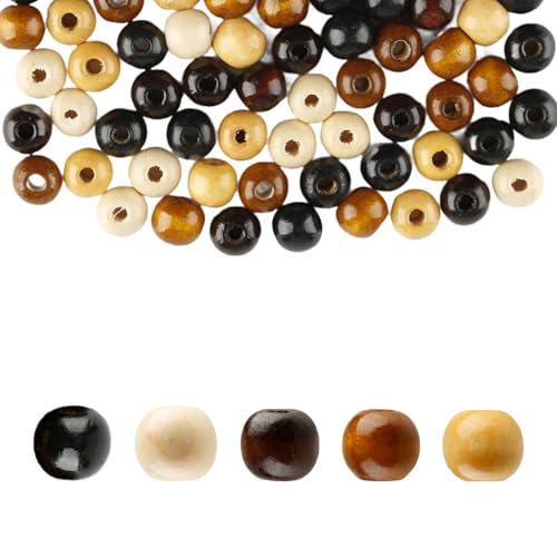 Tabanzhe Holzperlen mit großem Loch, 12 x 11 mm, bunte natürliche Holzperlen zum Basteln, große Holzgeflecht-Haarperlen für Makramee-Zubehör, Halsketten, Armbänder, Schmuckherstellung, 100 Stück von Tabanzhe