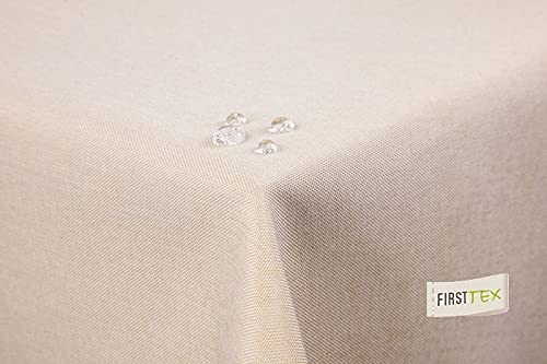 First-Tex Tischdecke Leinenoptik Lotuseffekt abwaschbar 135x180 oval Sand/Hellbraun von Tabibito