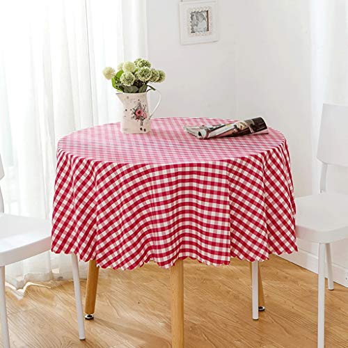 Tablecloth QIN Runde Tischdecken Modern Rot Und Weiß Kariert Waschbare Baumwollwäsche Auslaufsichere Tischdecken Für Runde Tische Drinnen Draußen Camping Picknick Kreistischdecke, 5 Farben von Tablecloth QIN