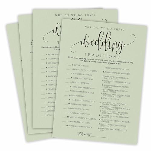 B08 Brautparty-Spielkarten mit 1 Antwortkarte, Hochzeitstraditionsspiel, Minimalismus, zum Ausfüllen von Stil-Spielkarten für Herr und Frau, Verlobungsfeier, Hochzeit, Brautpaar, Partyzubehör (grün), von Tabyon