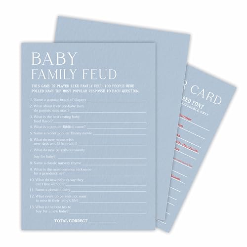Minimalism Baby Shower Game Kits – Baby Family Feud – Mist Blue – 30 Spielkarten zum Ausfüllen & 1 Antwortkarte, Geschlechtsoffenbarung, Baby-Ankündigung, Partygeschenk und Dekoration – B05 von Tabyon