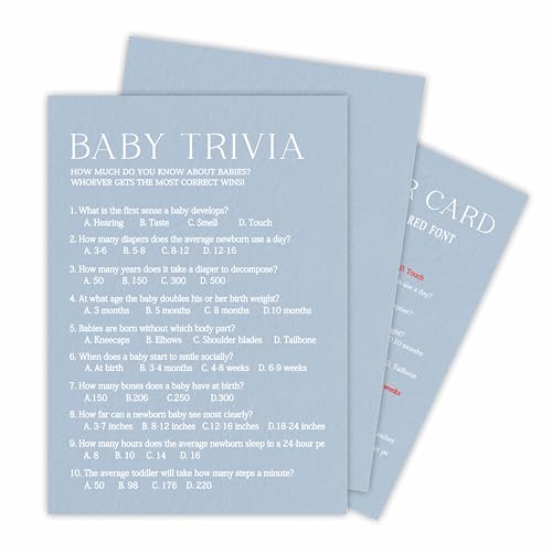 Minimalism Baby Shower Game Kits - Baby Trivia Game - Mist Blue - 30 Ausfüllspielkarten & 1 Antwortkarte, Geschlecht Enthüllung, Baby-Ankündigung, Partygeschenk & Dekoration - B06 von Tabyon