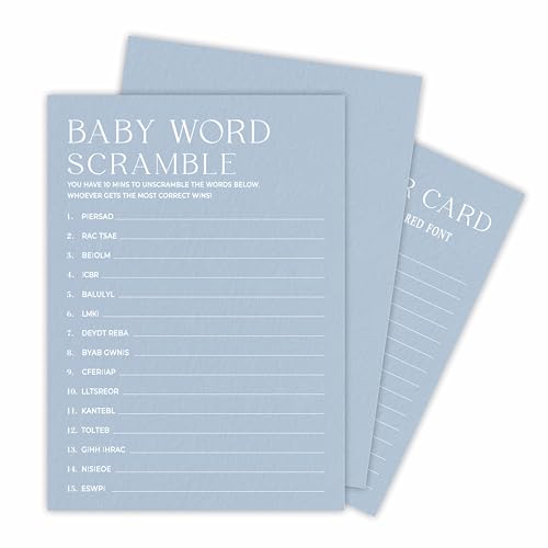 Minimalism Baby Shower Game Kits – Baby Word Scramble – Nebelblau – 30 Spielkarten zum Ausfüllen & 1 Antwortkarte, Geschlechtsoffenbarung, Baby-Ankündigung, Partygeschenk und Dekoration – B07 von Tabyon