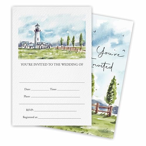 Tabyon Hochzeitseinladungskarten mit Umschlägen, Aquarell-Landschaft und Wachtturm, zum Ausfüllen von neuen Paaren, Hochzeitseinladungen, Einladungen für Brautpaare, Brautpaare, Partygeschenke und von Tabyon