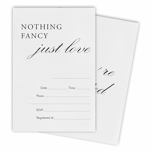 Tabyon Minimalismus-Hochzeitseinladungskarten mit Umschlägen, "Nothing Fancy Just Love" zum Ausfüllen von Stileinladungen für neue Paare, Hochzeitseinladungen, Partyzubehör und Zubehör (25 Stück) – von Tabyon