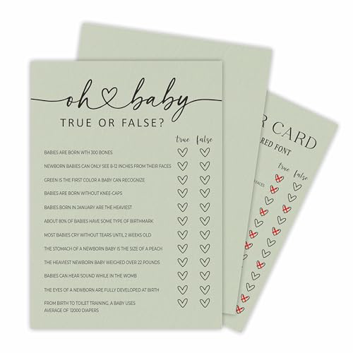 Wahre oder falsche Babyparty-Spielkarten mit Antwortkarte, Salbeigrün und doppelseitigem Design, 30 geschlechtsneutrale Spielkarten für frischgebackene Eltern, Babyparty, Baby-Ankündigung, von Tabyon