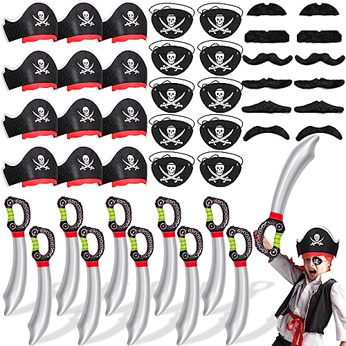 Piraten Mitgebsel Kindergeburtstag 48 STK. Piratenhut Aufblasbares Piraten Spielzeug Pirat Augenklappe Falsche Schnurrbärte Pirat Party Deko Karneval Halloween Preise Geschenke für Junge Mädchen von Tacobear