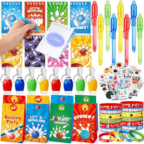 90 Stück Bowling Mitgebsel Kindergeburtstag für Jungen 6 7 8 9 10 Jahre Zauberstifte kinder & Notizblock Geschenktüten LED-Schlüsselanhänger Silikonarmband Bowling Give aways Gastgeschenke für Kinder von Tacobear